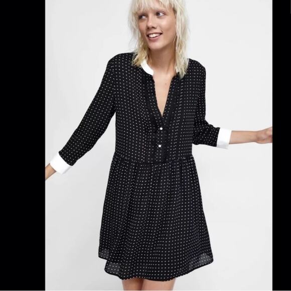 Zara Black and White Polka Dot Contrast Mini Dress - Picture 1 of 9